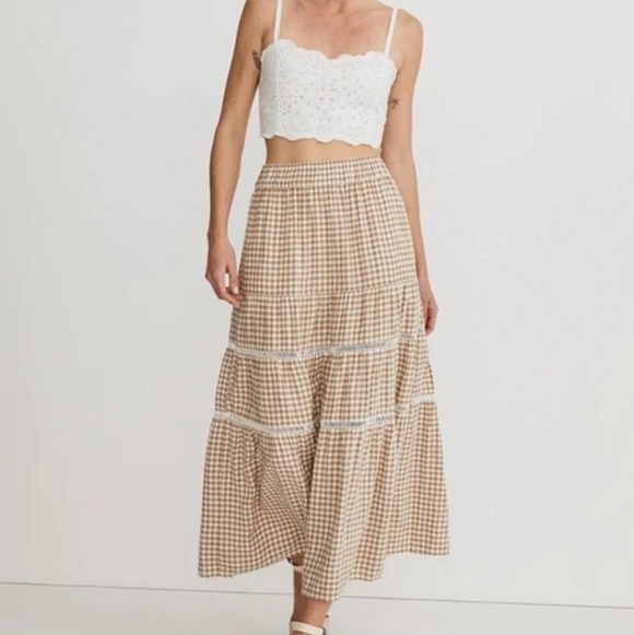 Madewell Dresses & Skirts - Madewell Gingham Tiered Linen Blend Maxi Skirt
